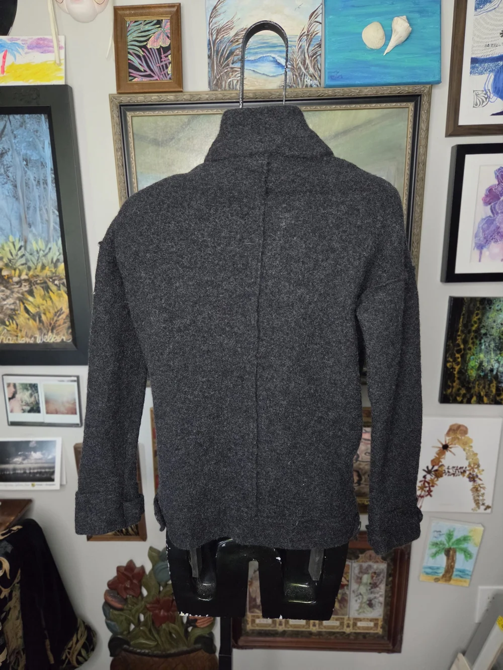 Free People Double-Breasted Charcoal 100% Wool Jacket Military Style Peacoat XS